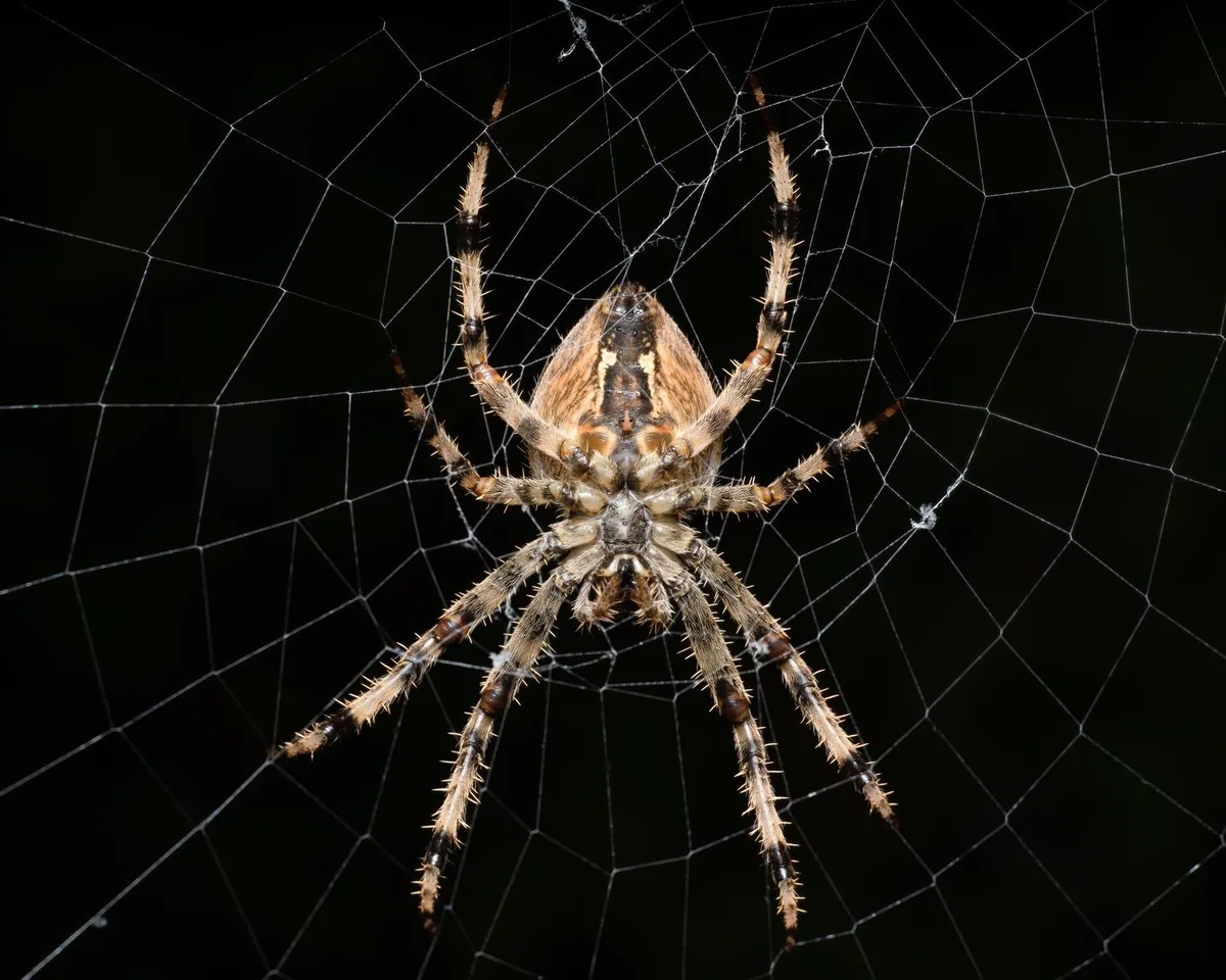 Araña de jardín en el centro de su tela
